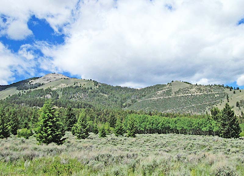 1-View-from-where-the-author-started-his-hike-to-the-Hilltop-Mine.-The-switchbacks-at-right-lead-to-the-Hilltop-Mine.-He-climbed-the-peak-at-left